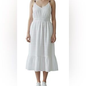 Torrid Gauzy Midi Lined Sun Dress‎ Pockets White Beachy Cottagecore Ruffle 1X